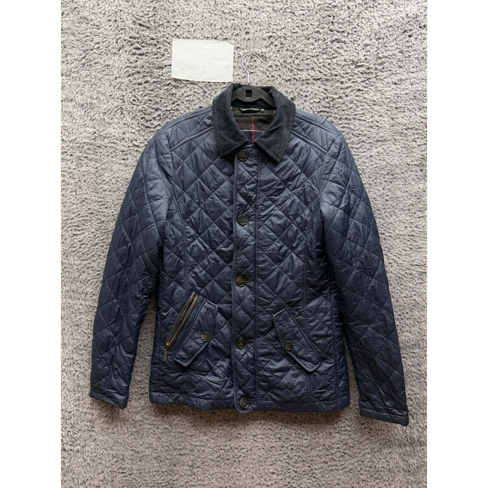 Barbour Fortnum Classic Tartan Lined Quilted Jacket Navy Blue Mens Size S